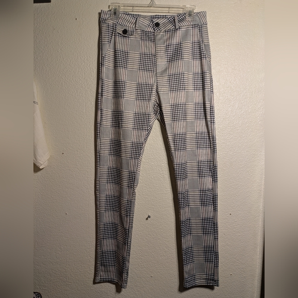 Women's Checkered Pants Size Large Skinny Stretch